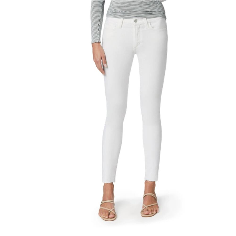 Joe's Womens Jeans Size 32 White Stretch Mid Rise Raw Hem Ankle Cut Skinny Denim